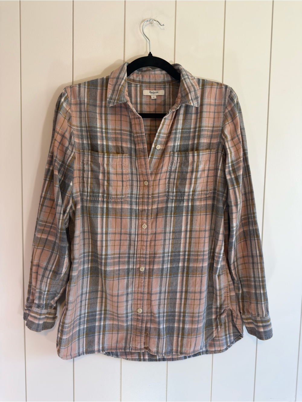 Madewell Pink and Gray Plaid Button-Up Shirt - Size S